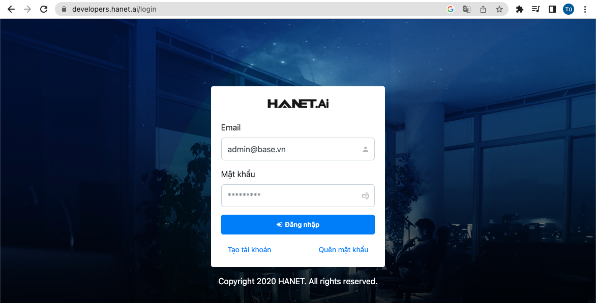 Hanet AI Login developer