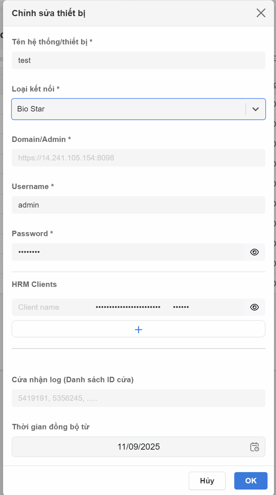 Chỉnh sửa thiết bị BioStar 2