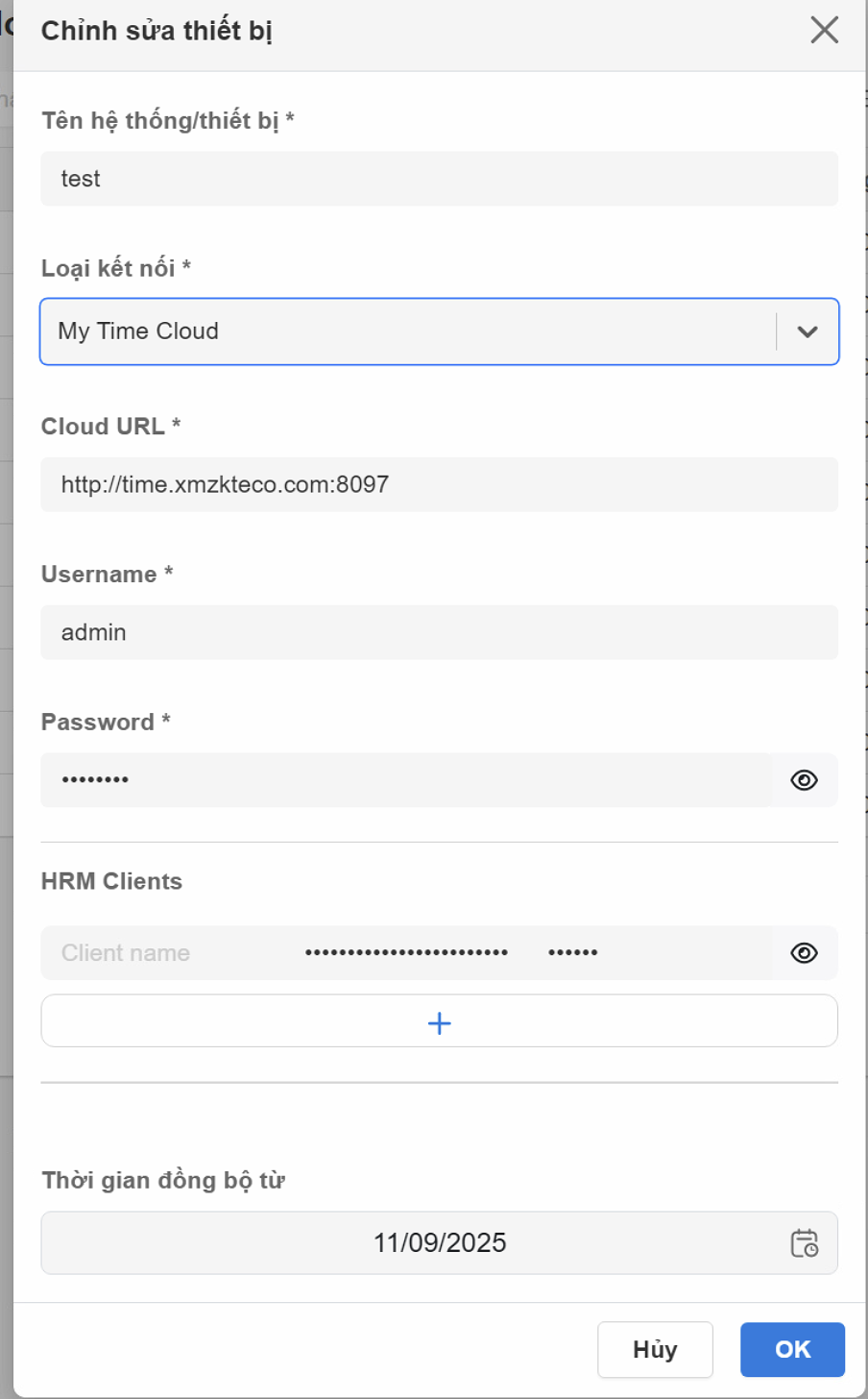 Chỉnh sửa thiết bị My Time Cloud
