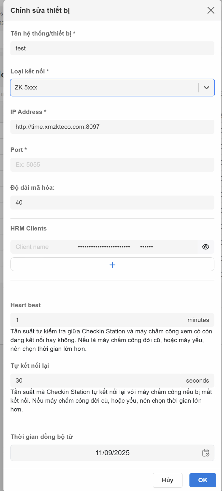 Chỉnh sửa thiết bị ZK 5xxx