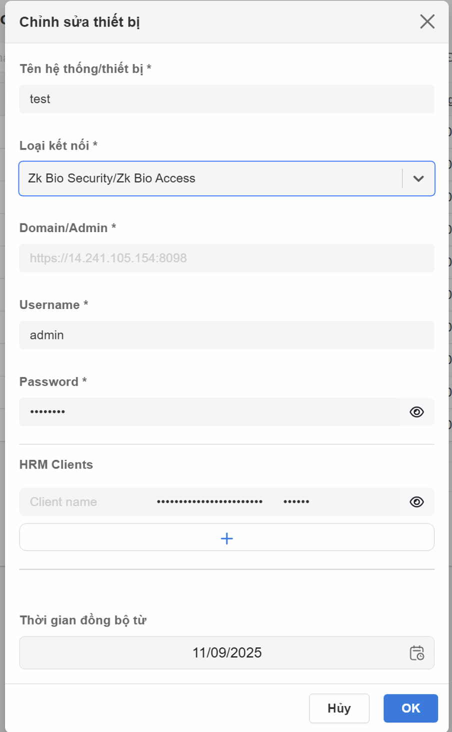Chỉnh sửa thiết bị Zk Bio Security / Zk Bio Access